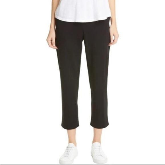 Eileen Fisher Petite Small Black Stretch Jersey Knit Slouchy Ankle Pants - Picture 1 of 12
